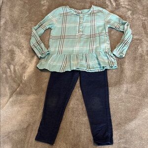 Carter's Light Blue Plaid Shirt and Jegging Set